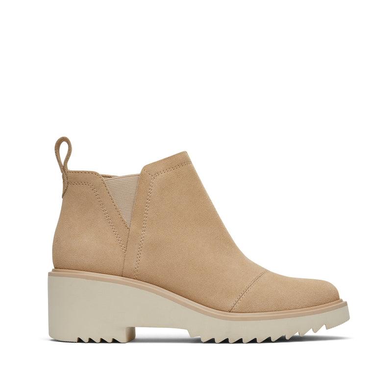 Maude Wedge Boot Oatmeal Suede - Side View Maude Wedge Boot Oatmeal Suede - Side View