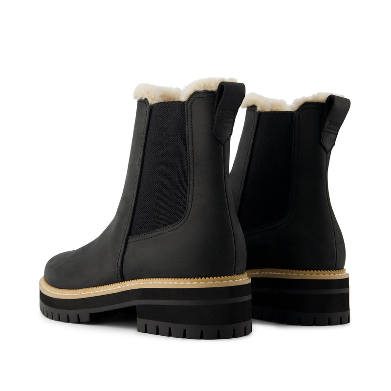 Bennet Boot Water Resistant Black Leather Faux Fur - Back View Bennet Boot Water Resistant Black Leather Faux Fur - Back View