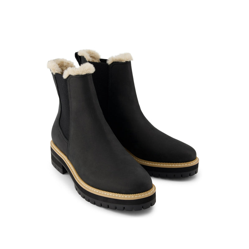 Bennet Boot Water Resistant Black Leather Faux Fur - Front View Bennet Boot Water Resistant Black Leather Faux Fur - Front View