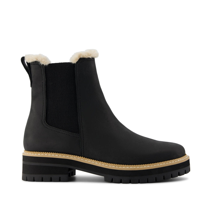 Bennet Boot Water Resistant Black Leather Faux Fur - Side View
