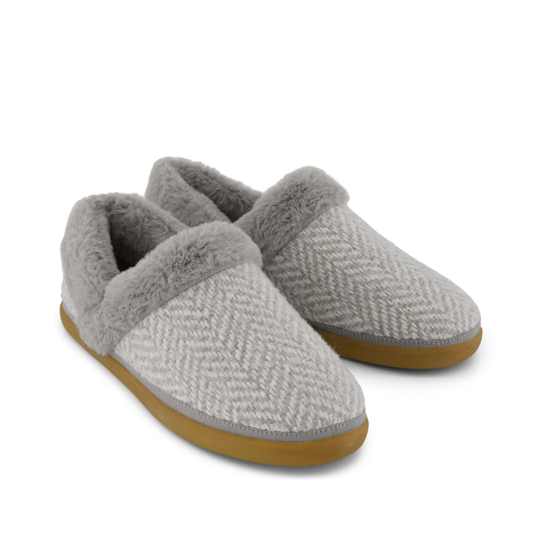 Oslo Convertible Slipper Drizzle Grey Herringbone - Front View